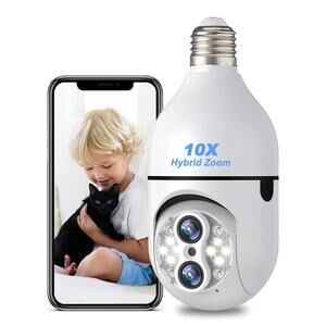 Light Bulb Security Camera 10X Zoom PTZ 2.4G WiFi Indoor/Outdoor